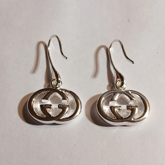 NEW AUTHENTIC .925 STERLING SILVER GUCCI GG DANGLING EARRINGS - Picture 1 of 8